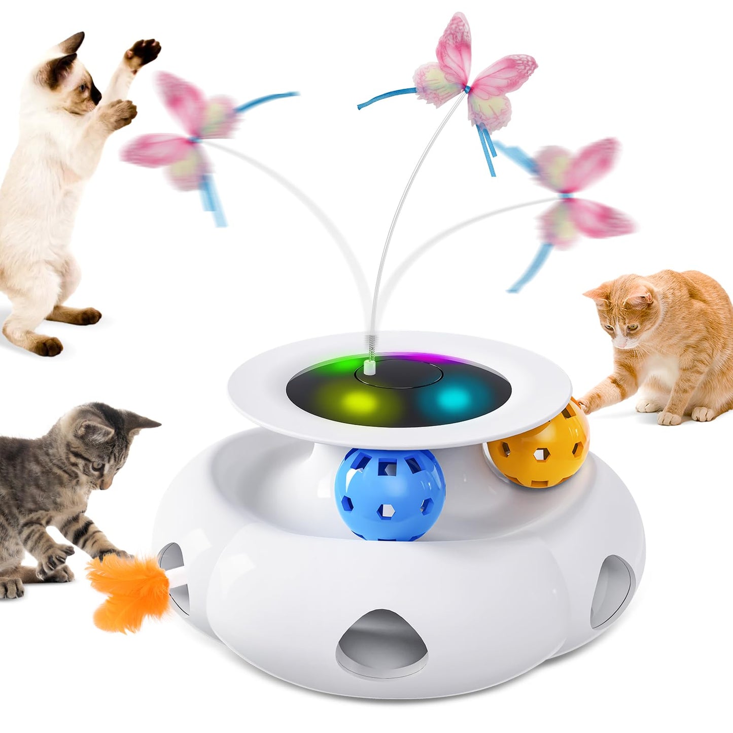 Xuyub Cat Toys 3in1 Interactive Moving Ambush Feather, Spinning Balls