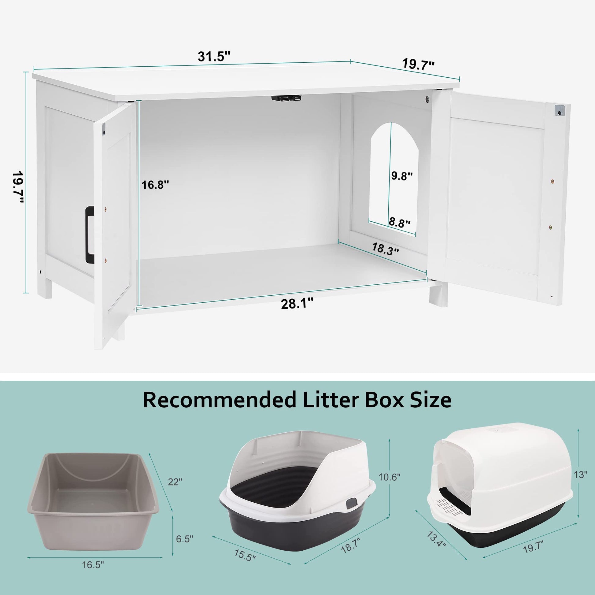 Homhedy Cat Litter Box Enclosure, Wooden Cat Washroom Furniture Box