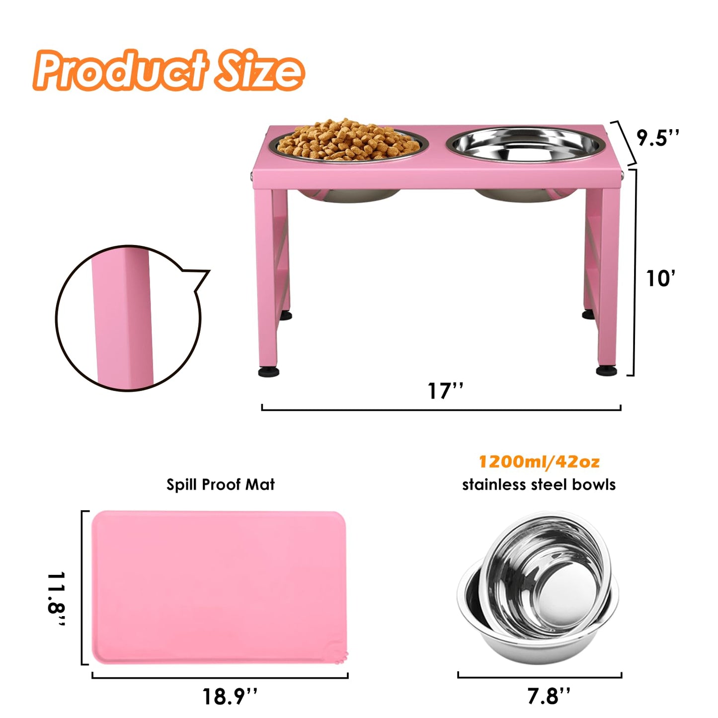 ADENGL Metal Raised Dog Bowl Stand for Large Dogs, Stronger Mat