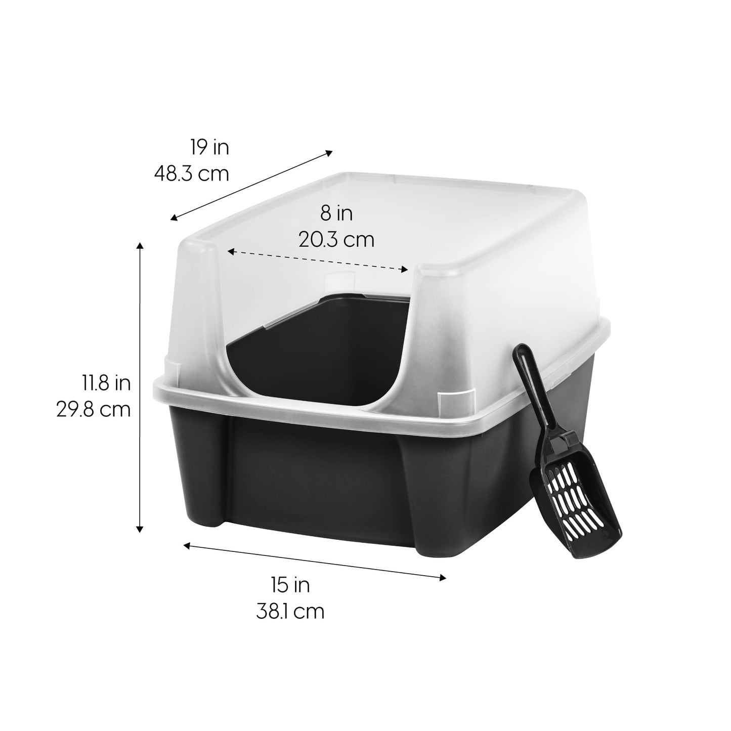 IRIS USA Cat Litter Box Large Open Top with High Sided Walls Tall Box