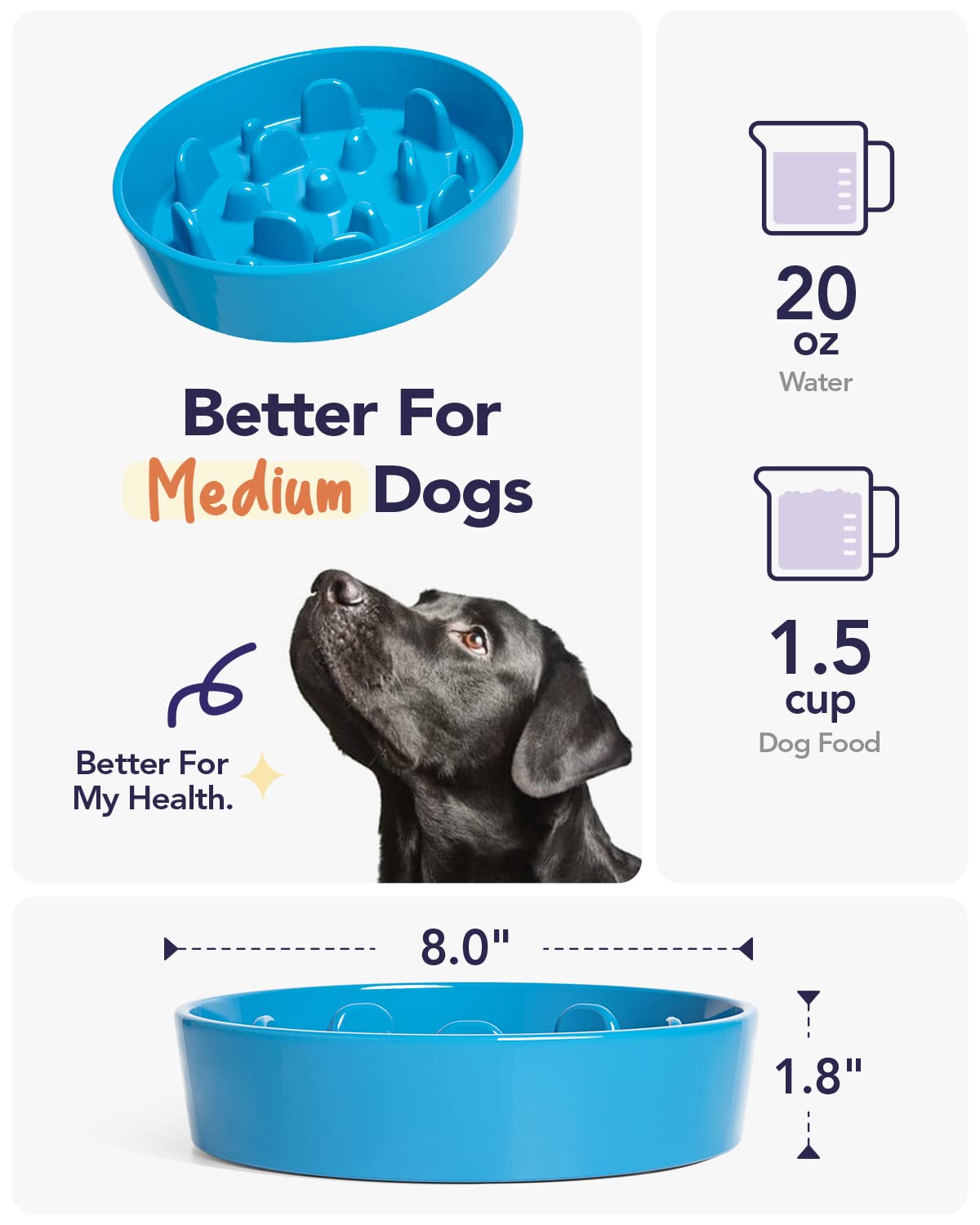 LE TAUCI Dog Bowls Slow Feeder Ceramic, 1.5 Cup Slow Feeding Puzzle