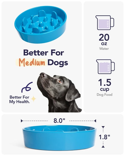 LE TAUCI Dog Bowls Slow Feeder Ceramic, 1.5 Cup Slow Feeding Puzzle