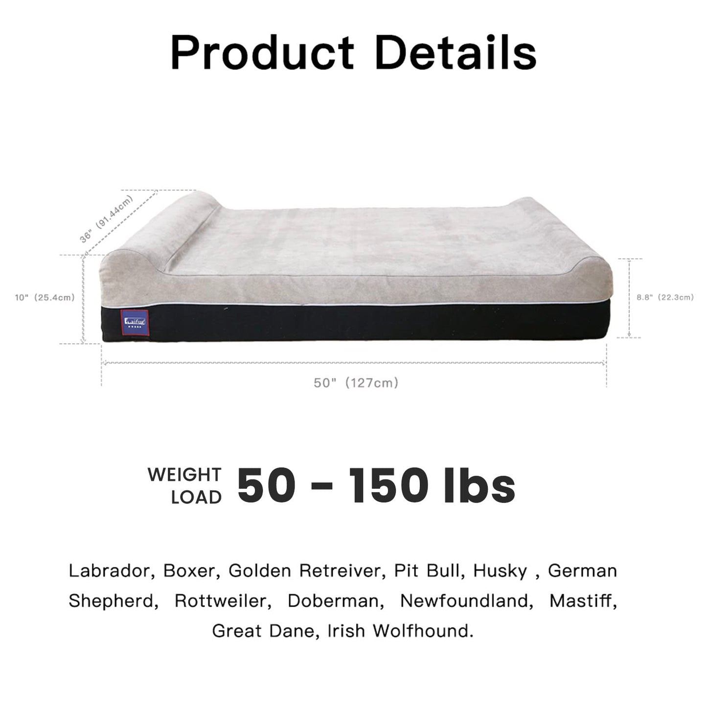 Laifug Orthopedic Memory Foam Extra Large Dog Bed Pillow( x36"x10" Bed