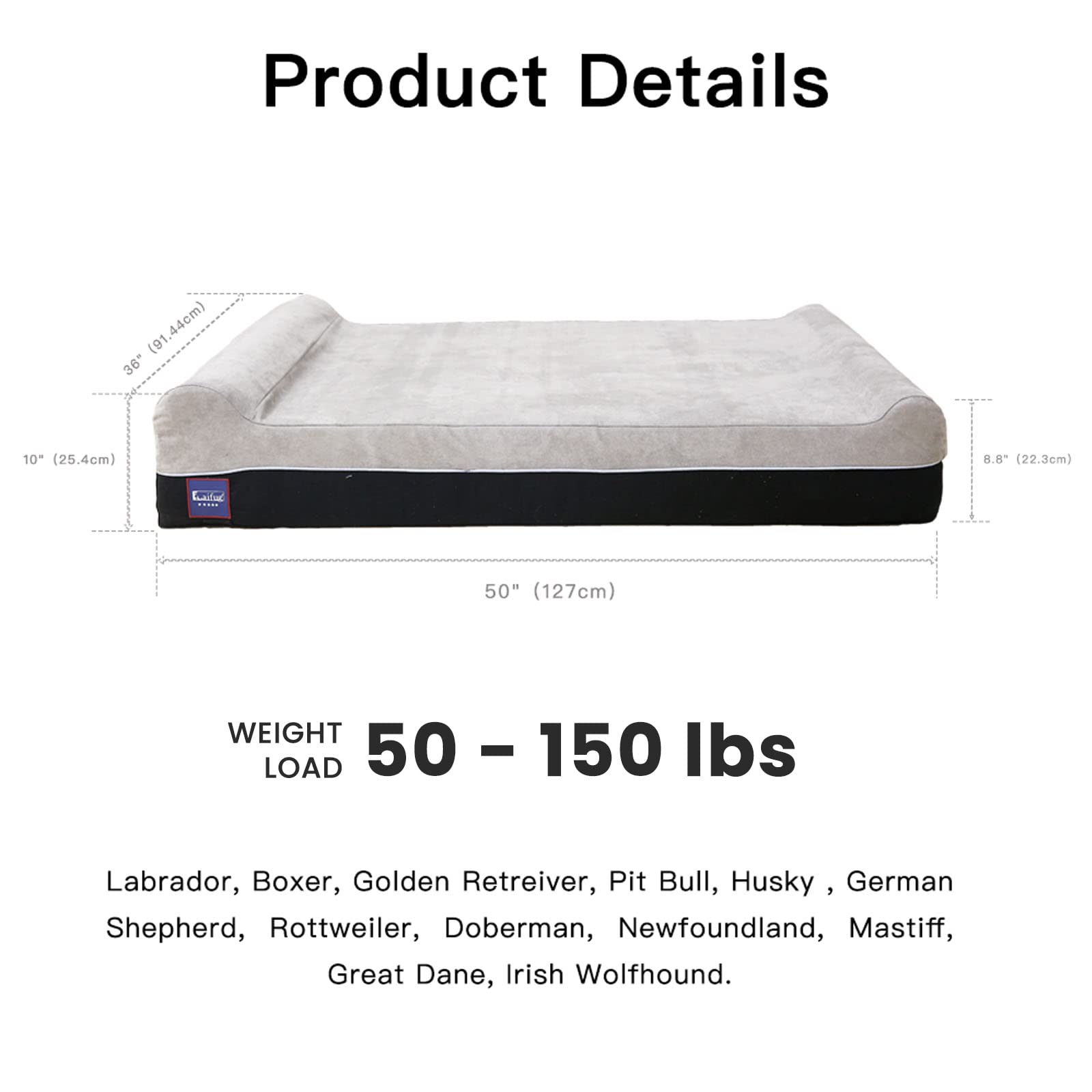 Laifug Orthopedic Memory Foam Extra Large Dog Bed Pillow( x36"x10" Bed