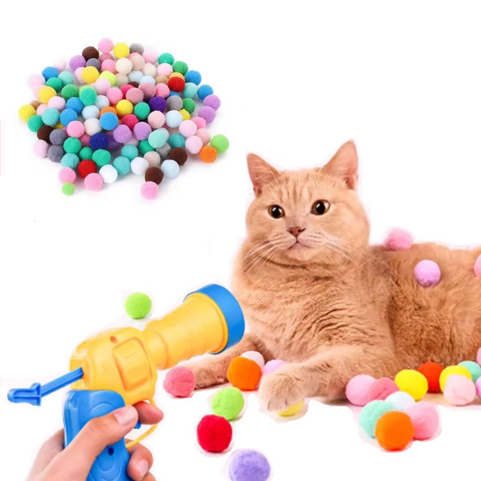 3MNSCD 100pcs Cat Toy Ball Launcher Set Fun Colorful Plush Self Set