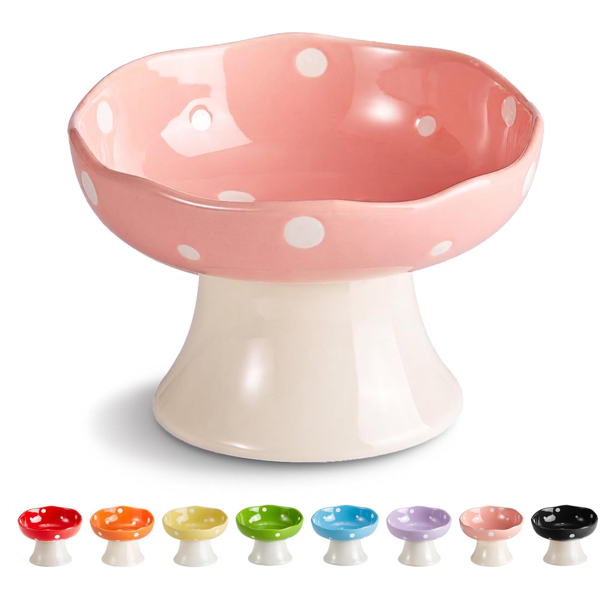 TRUNDISAN Ceramic Raised Cat Bowl, Mushroom Shaped Tilted Feeding Bowl