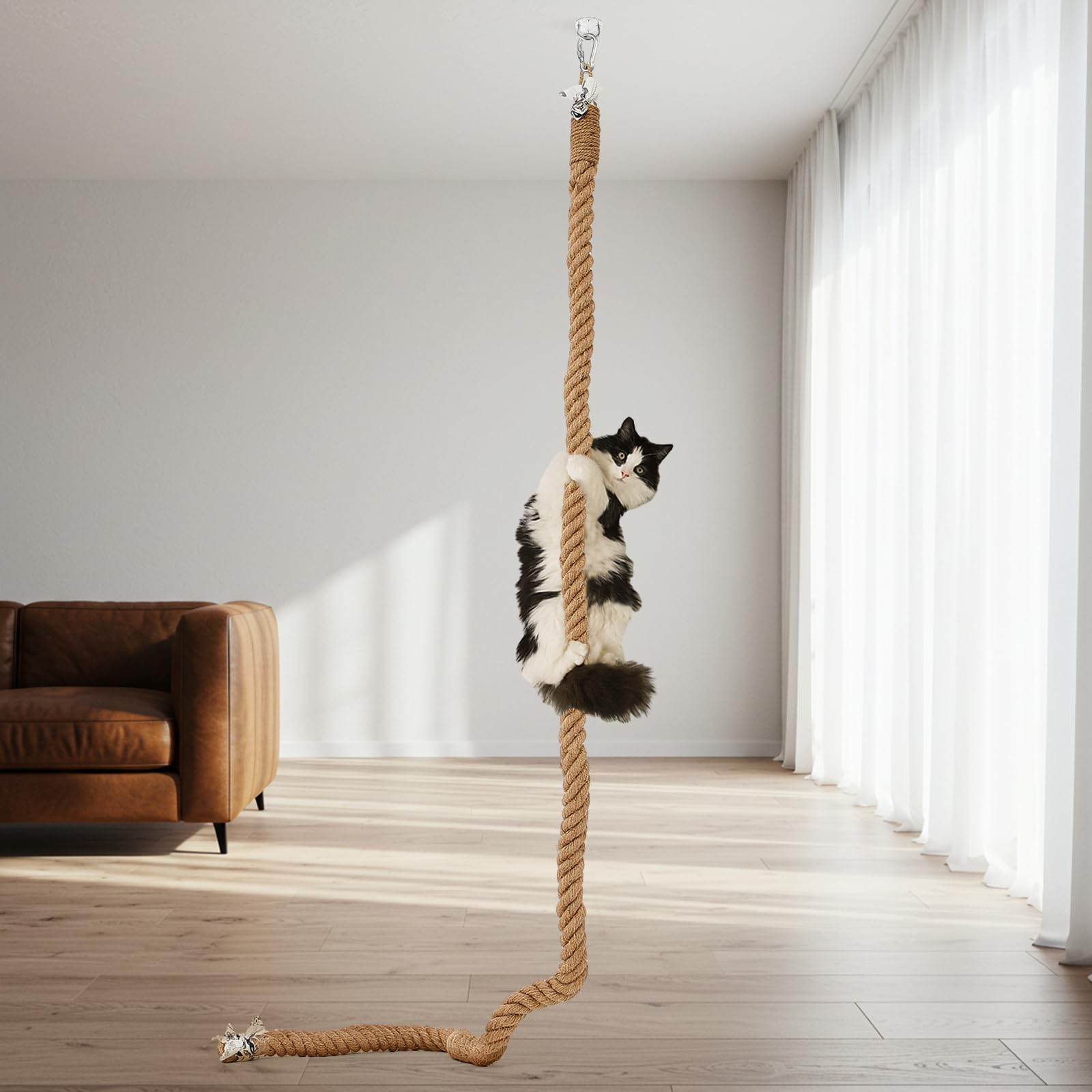 Weysat 1.97'' x Cat Climbing Jute Rope with Hook Ceiling Wall Toy