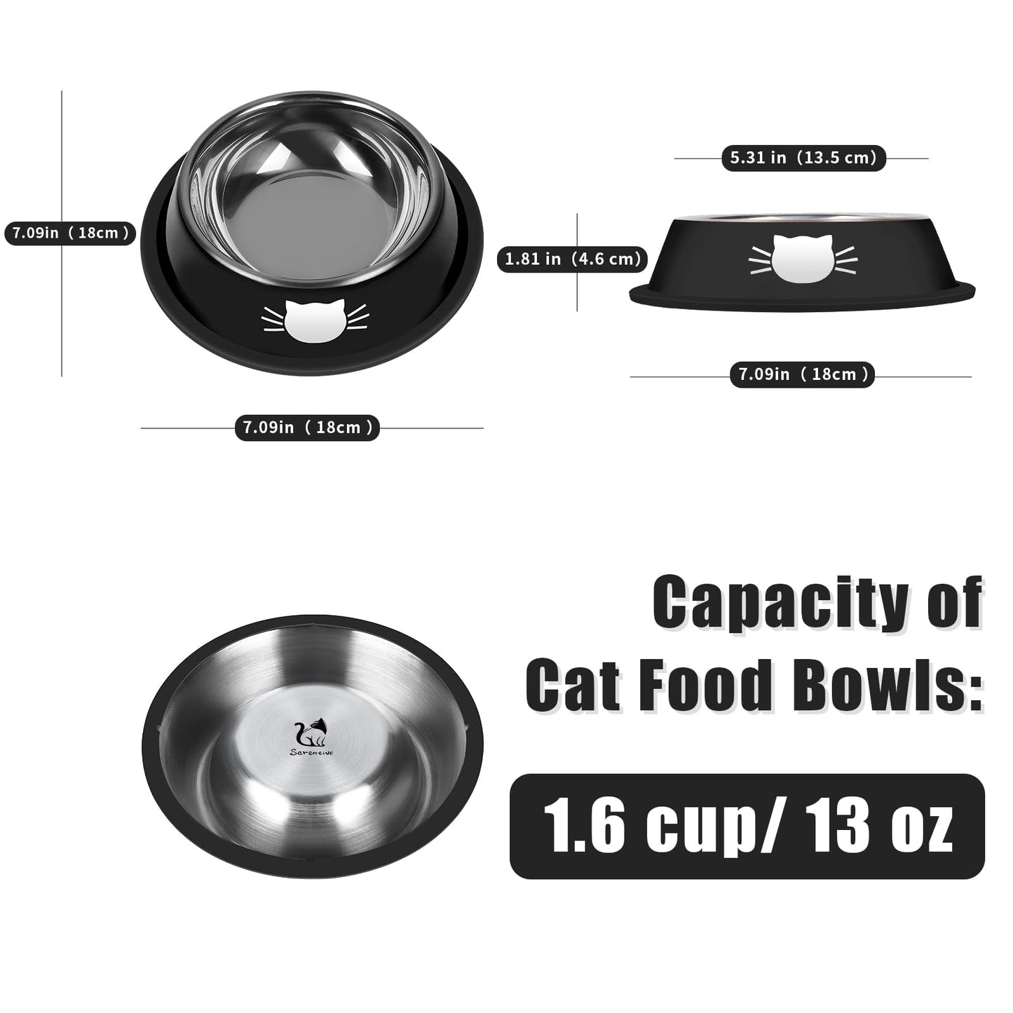 Serentive 3Pcs Cat Bowls Non-Slip Stainless Steel Small Cat Food Bowl