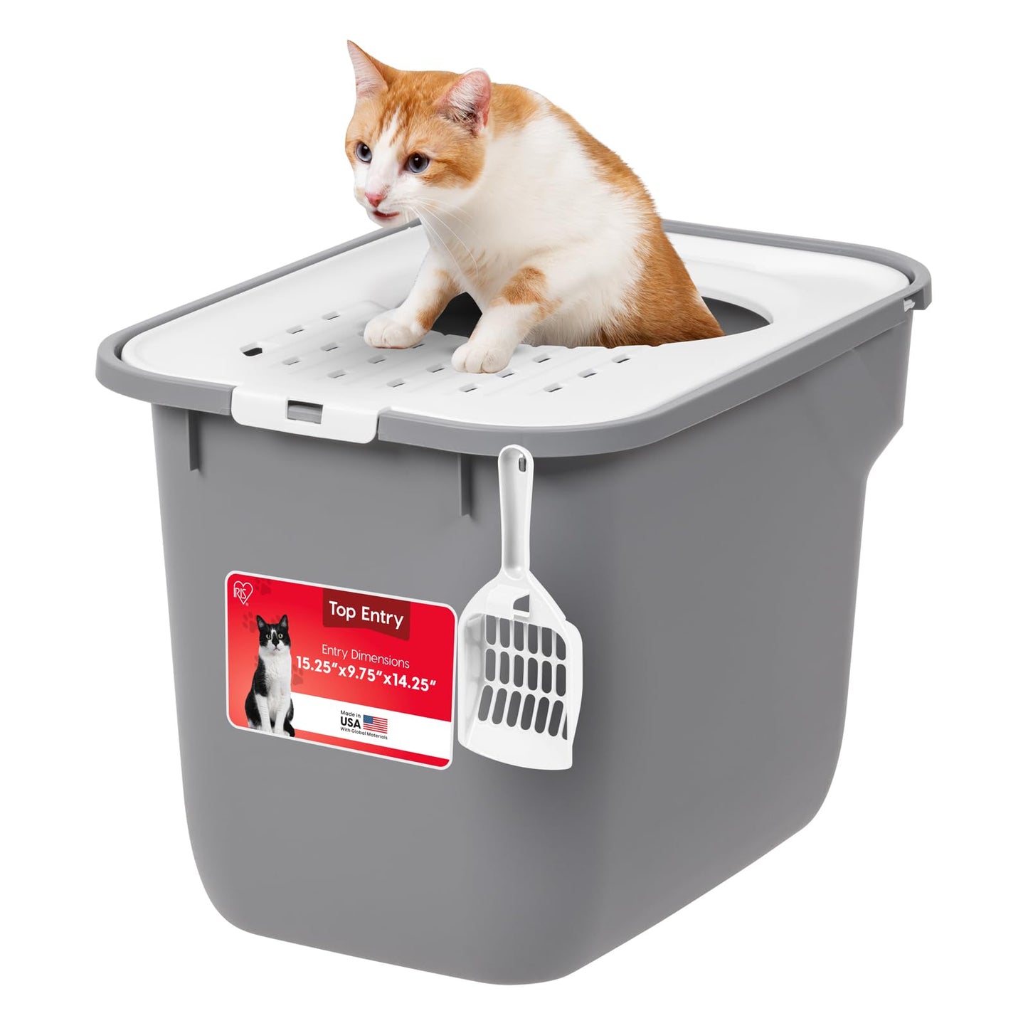 IRIS USA Cat Litter Box Large Top Entry with Lid, Enclosed Litter Box