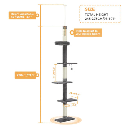 PETEPELA Cat Tower 5-Tier Floor to Ceiling Cat Tree Height(95