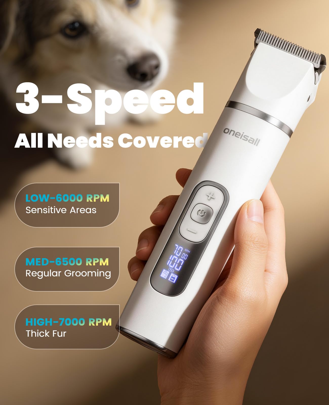 oneisall 1 Dog Grooming Kit with LCD Display, Dog Hair Trimmer Trimmer