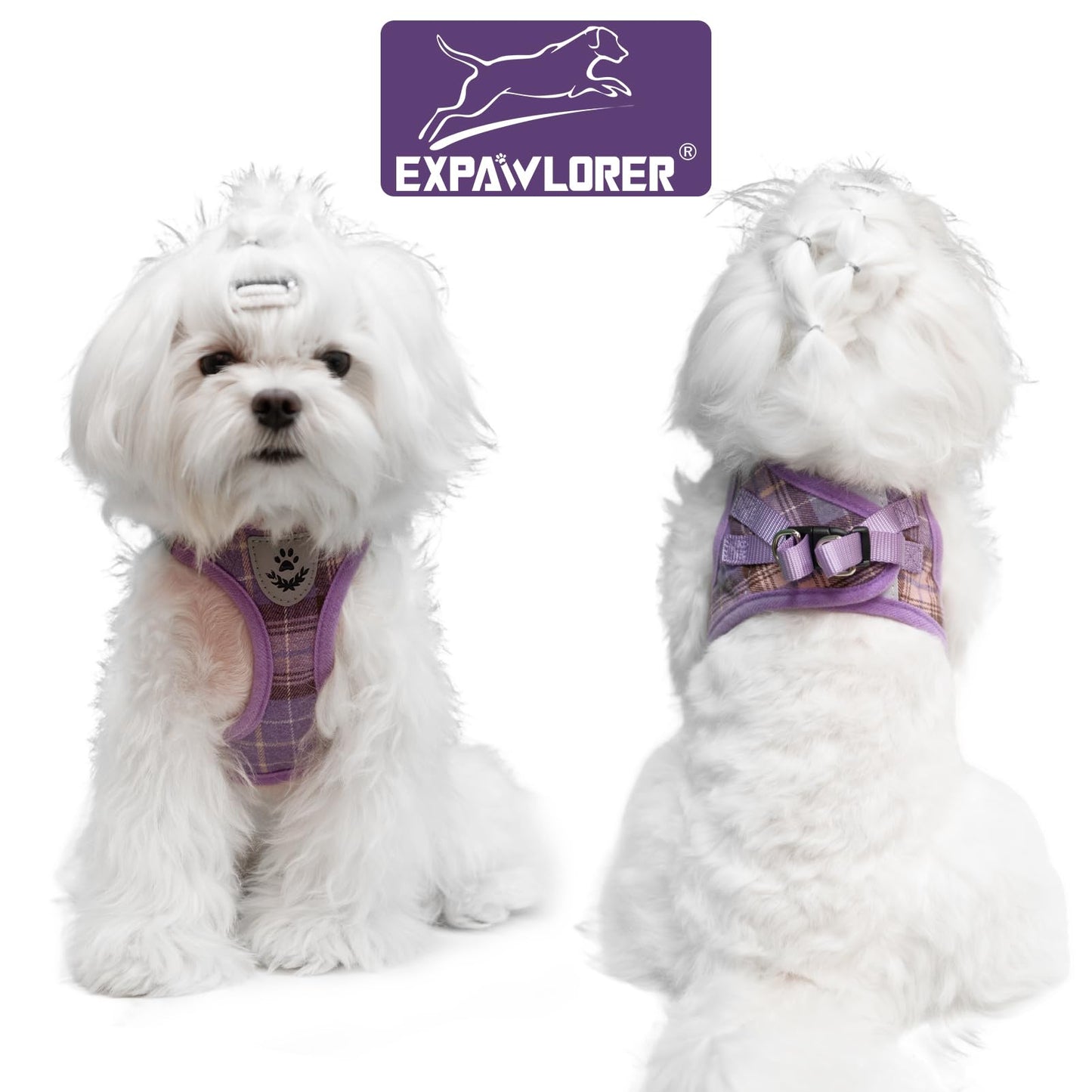 EXPAWLORER Classic Plaid Step-in Dog Harness with Adjustable Collar