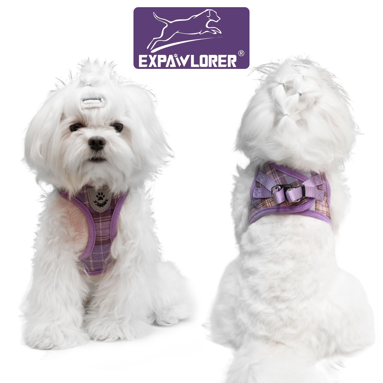 EXPAWLORER Classic Plaid Step-in Dog Harness with Adjustable Collar