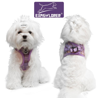 EXPAWLORER Classic Plaid Step-in Dog Harness with Adjustable Collar