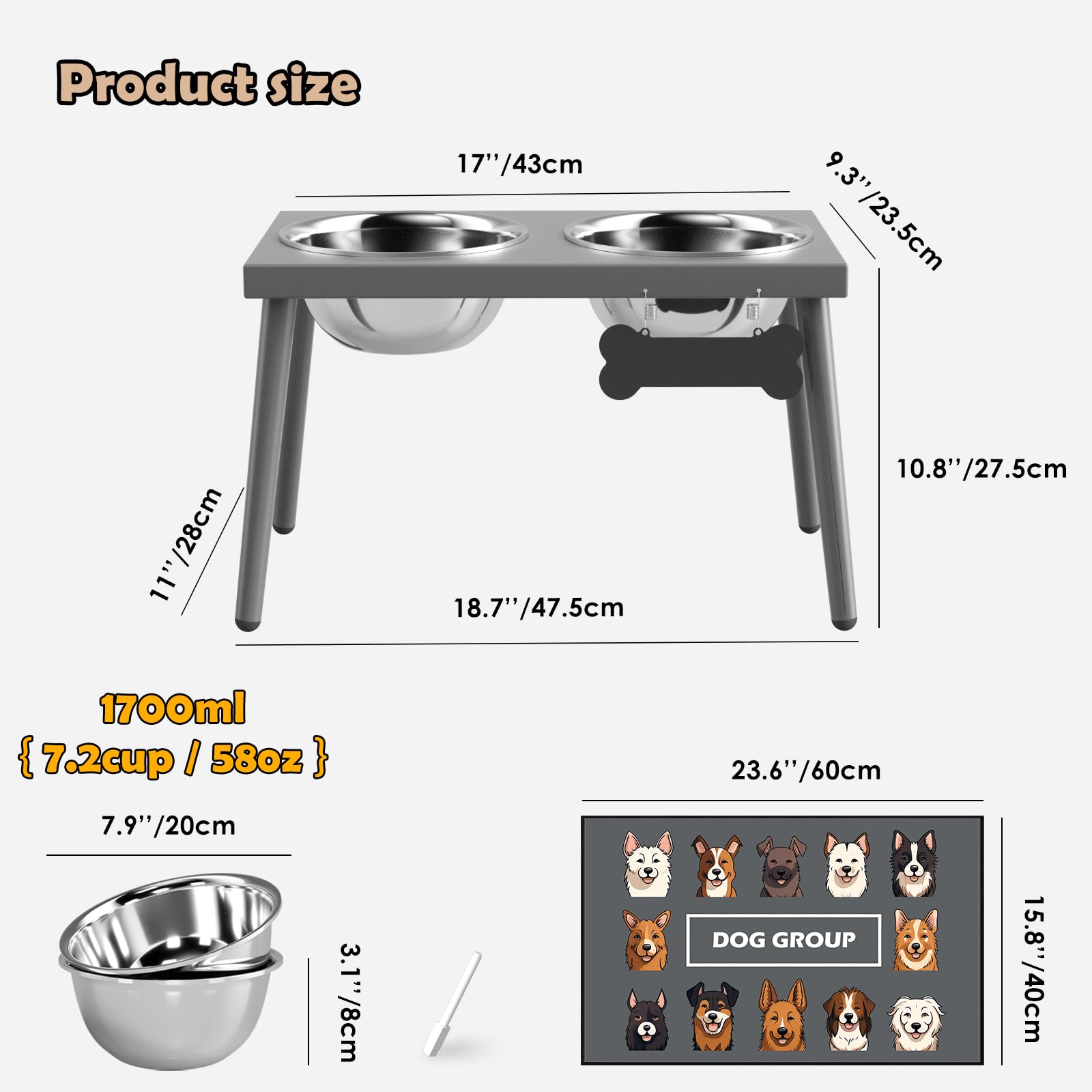 ADENGL Raised Dog Bowl Stand for Large Dogs, 10” Tall Elevated Feeder