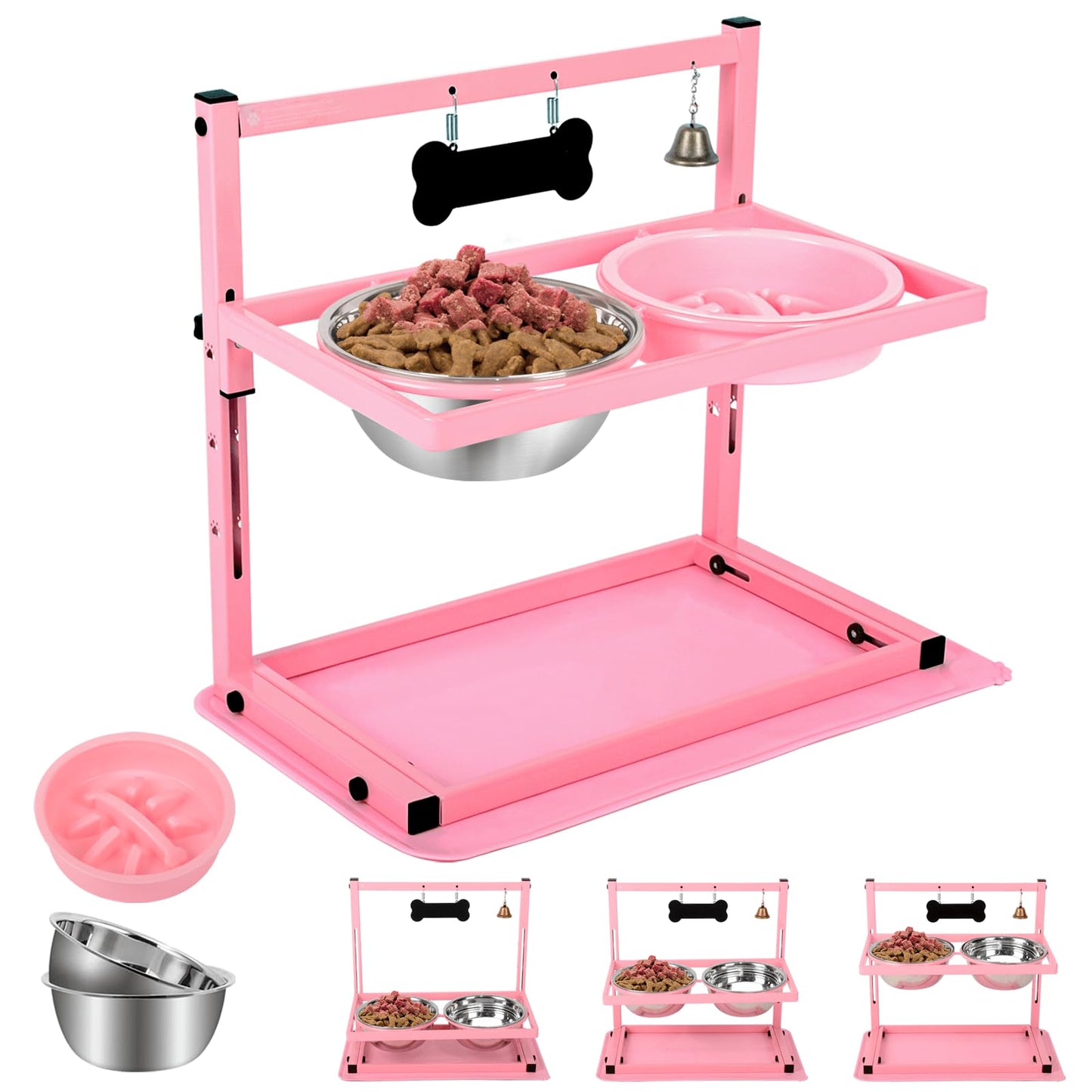 SHAINFUN Elevated Dog Bowl Stand with Two Stainless Steel Food Mat