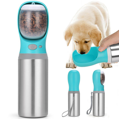 Portable Dog Water Bottle with Food Container, Stainless Dispenser