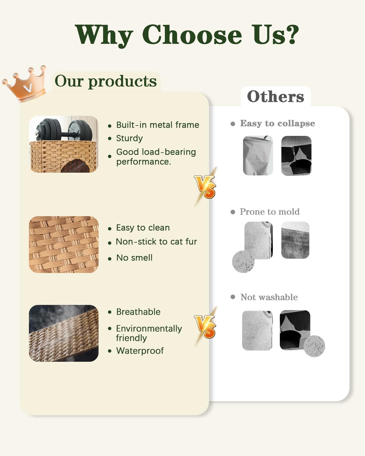 SETVSON Cat House for Indoor Cat, Small Cat Houses Handwoven PE Bed