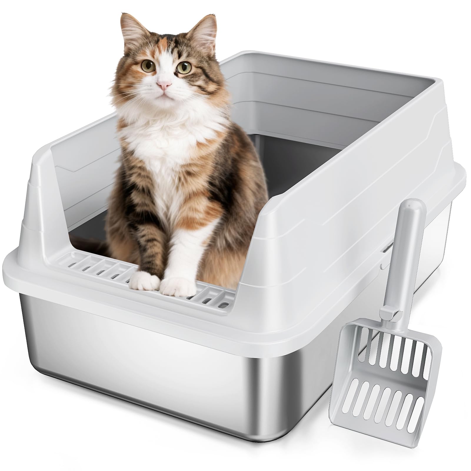 Stainless Steel Cat Litter Box, Odor Free Metal Litter Box