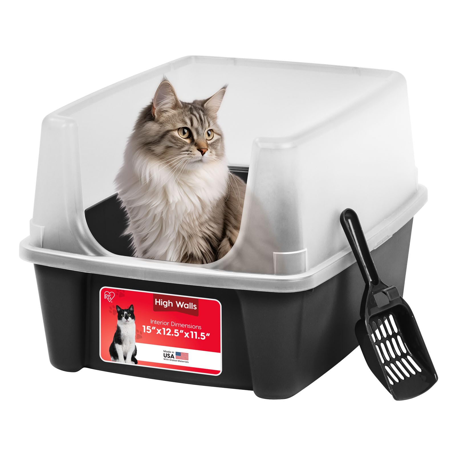 IRIS USA Cat Litter Box Large Open Top with High Sided Walls Tall Box