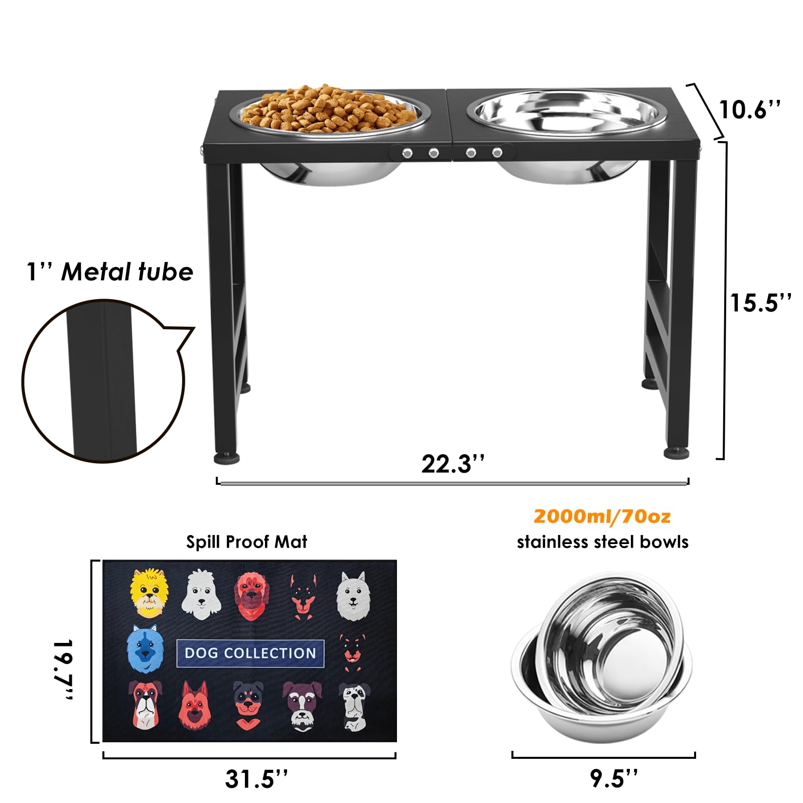 ADENGL Metal Elevated Dog Bowl for Large 𝐋𝐚𝐫𝐠𝐞 Raised Bowl Stand Mat