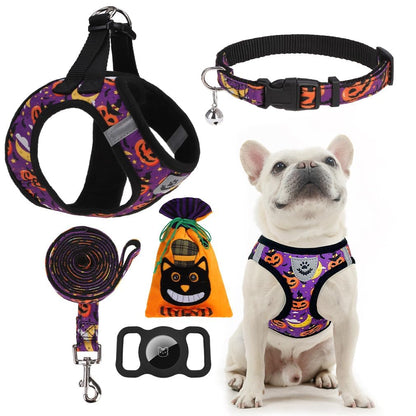 EXPAWLORER Halloween Puppy Harness Dog Collar and Leash Soft Collar