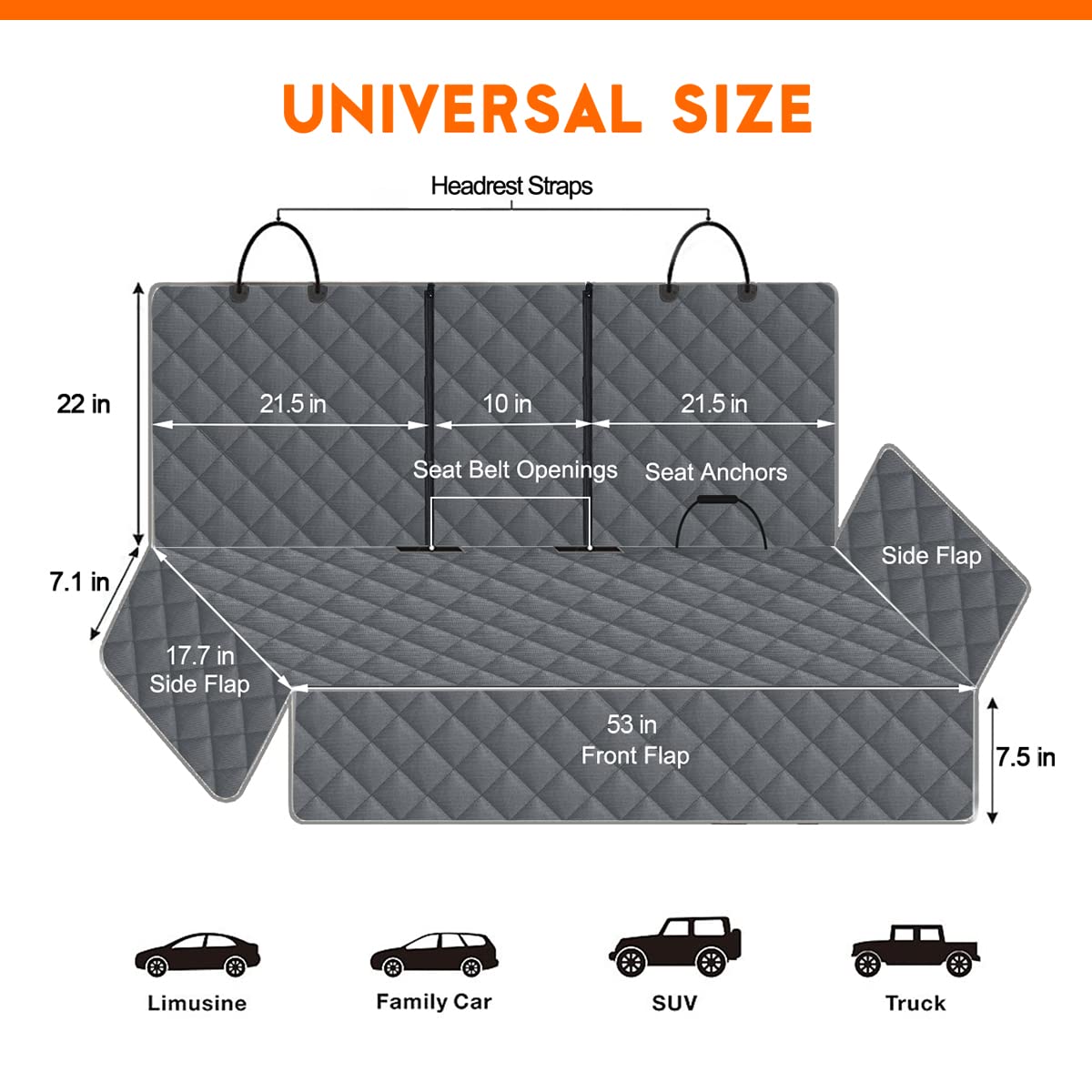 Yuntec Dog Car Cover for Back Seat Pet Protector Waterproof Bench Seat