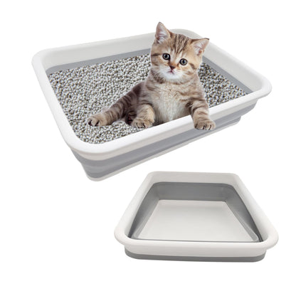 chuyouan 2 Pack Collapsible Small Cat Litter Box, Open Kitten Litter