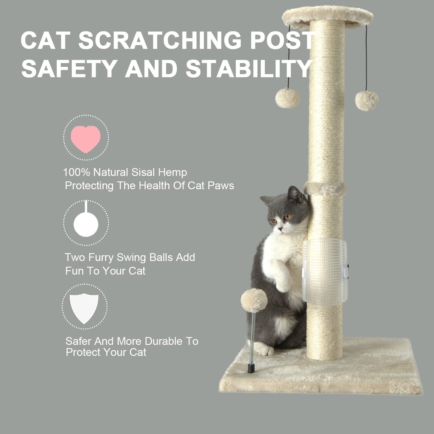 PEEKAB 32" Tall Cat Scratching Post Sisal Rope Scratch Posts