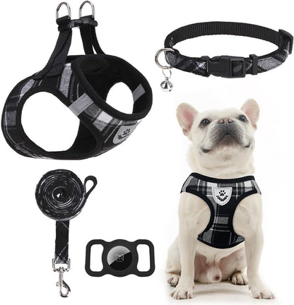 EXPAWLORER Classic Plaid Puppy Harness Dog Collar and Leash Collar