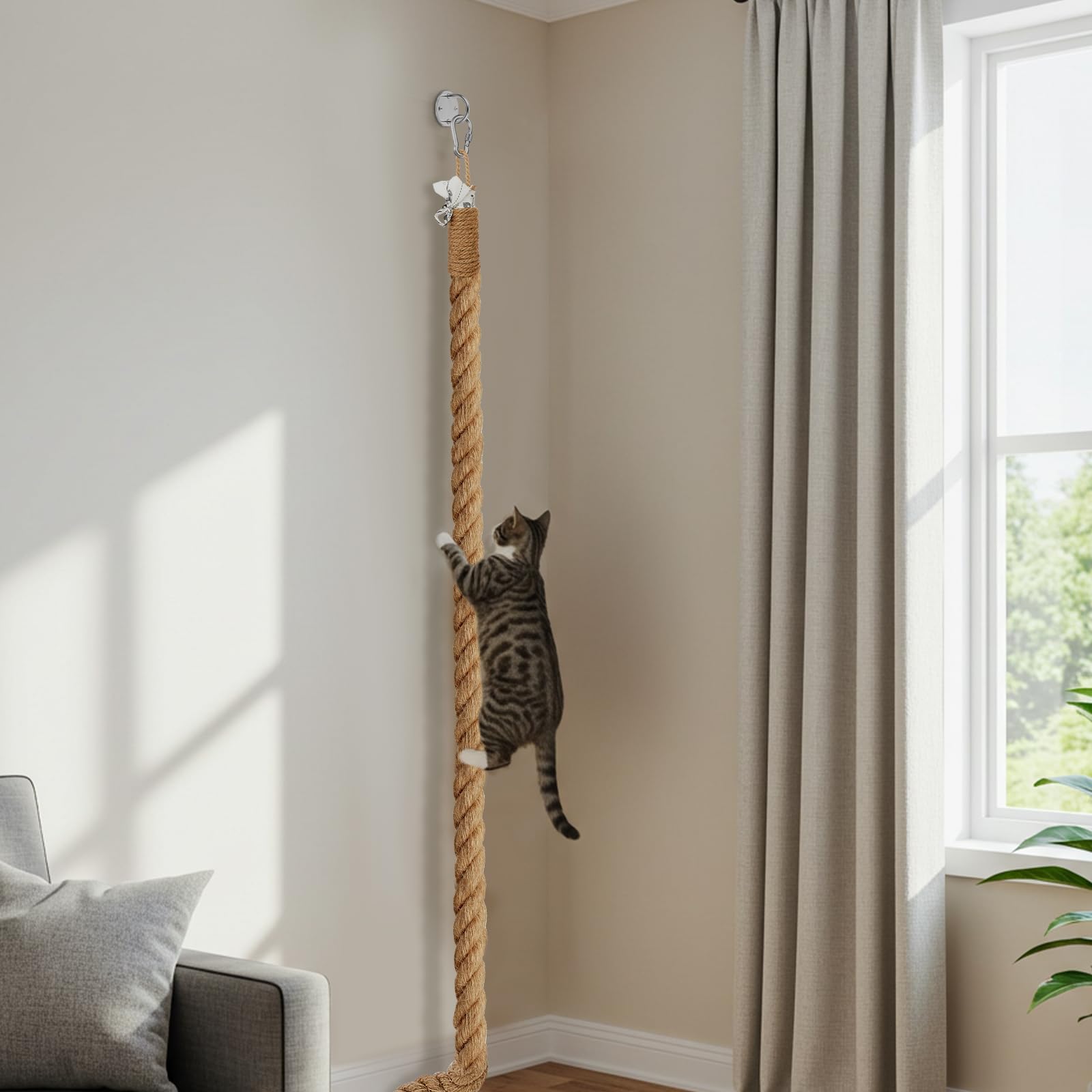 Weysat 1.97'' x Cat Climbing Jute Rope with Hook Ceiling Wall Toy