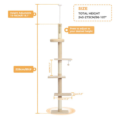 PETEPELA Floor to Ceiling Cat Tree, Cat Tower 5-Tier Height(95