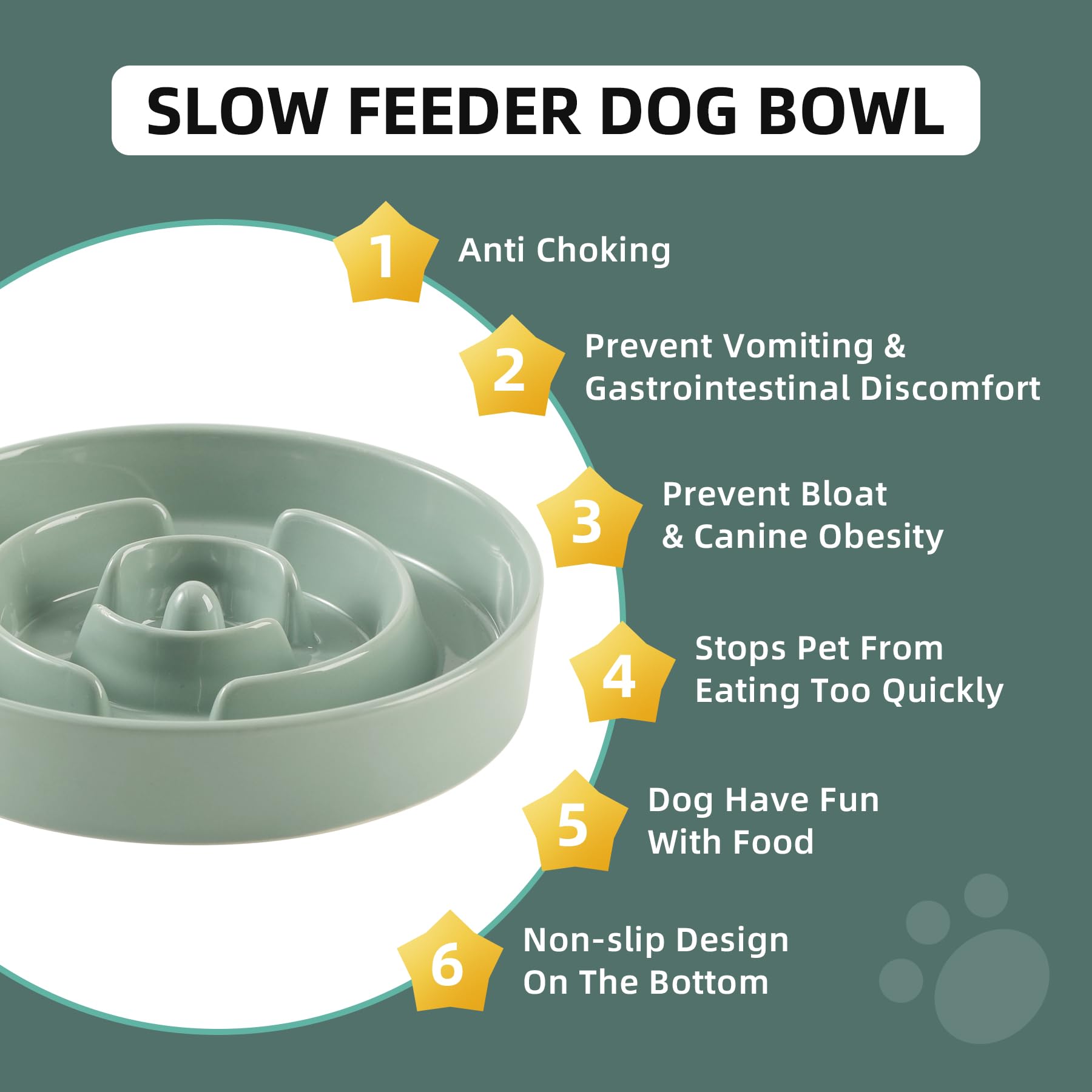 Havniva Ceramic 1.6 Cup Slow Feeder Dog Bowl Puzzle