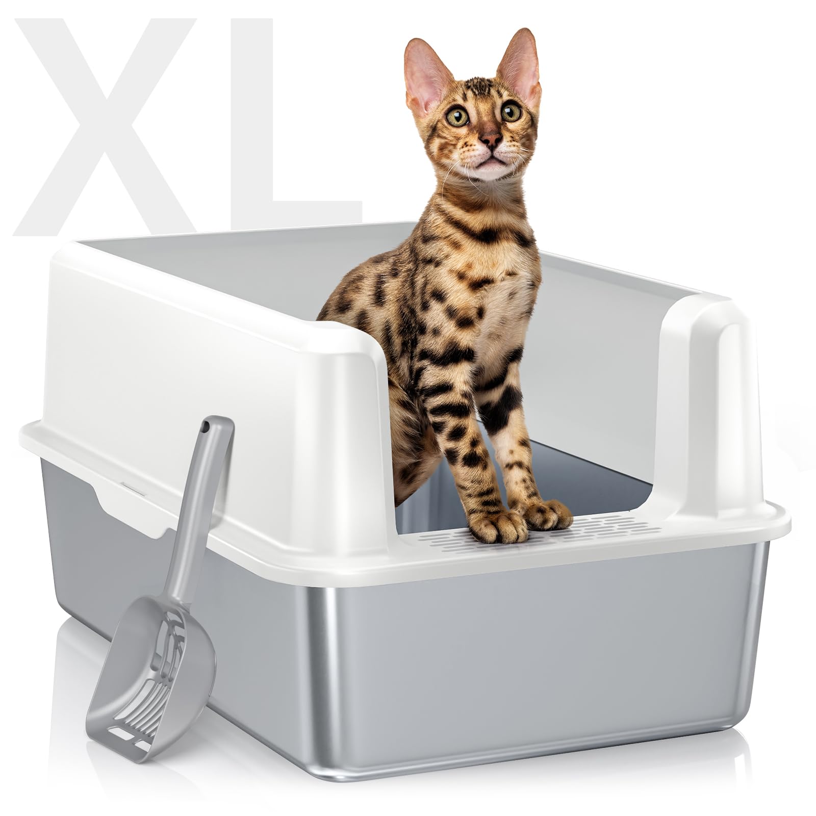 WoofiGo Stainless Steel Cat Litter Box with Lid, XL Metal Litter Box