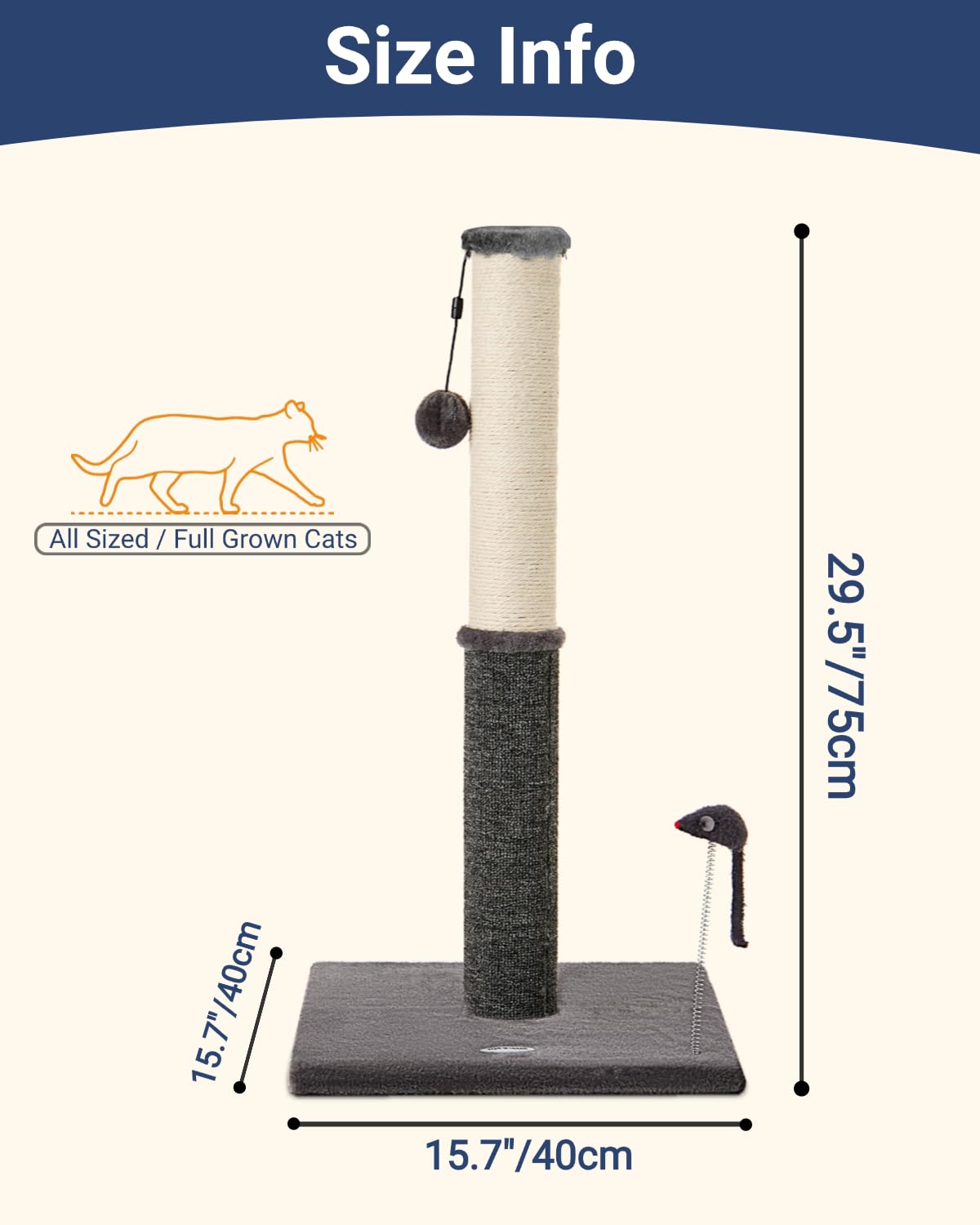 Happi N Pets 29.5" Tall Cat Scratching Post, Cat Scratcher Scratcher