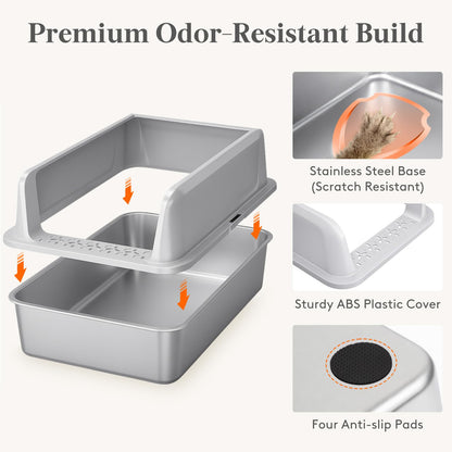 Lifewit Stainless Steel Litter Box for Kitty, Metal Cat Litter Tray