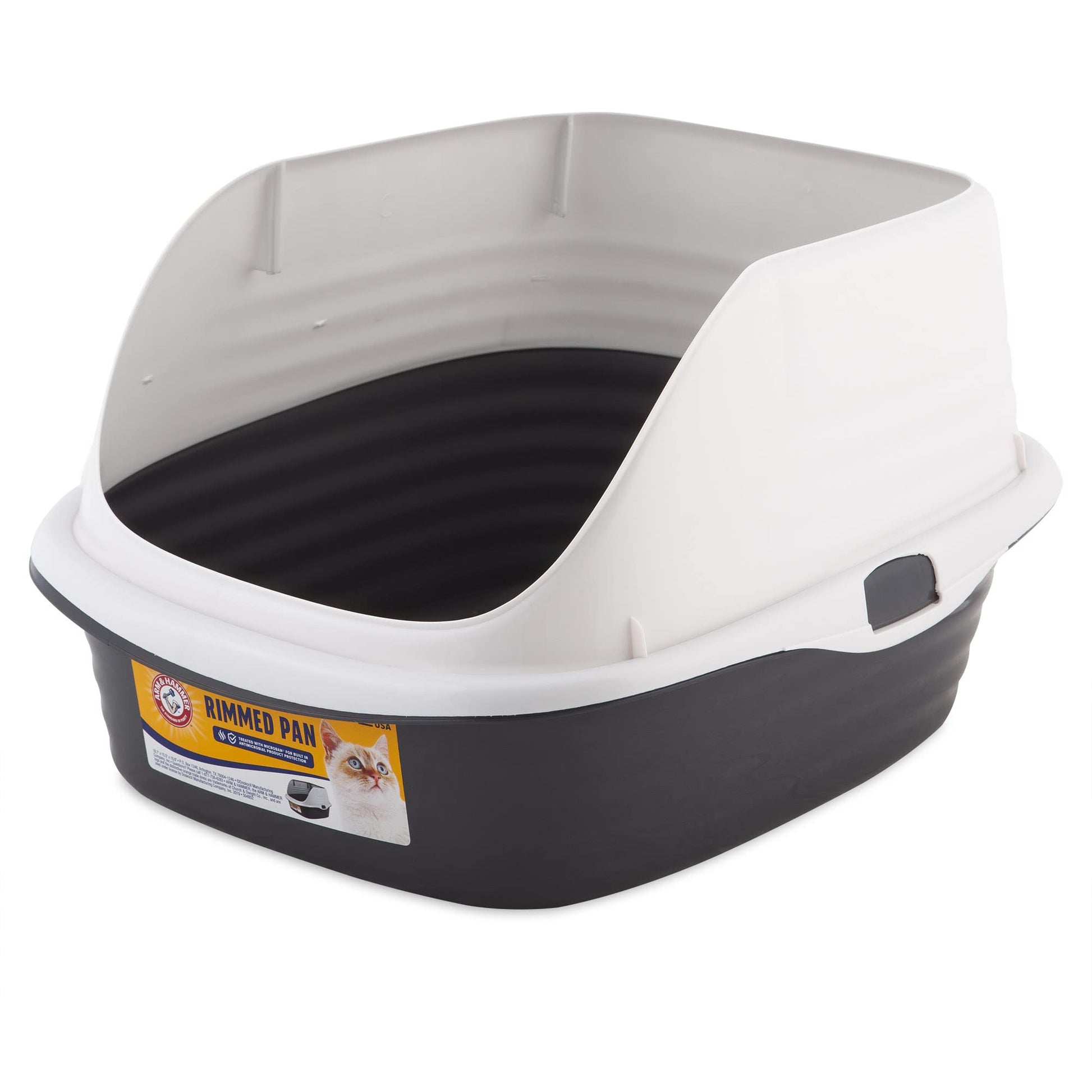 Arm Hammer Rimmed Cat Litter Box with High Sides and Microban, Box