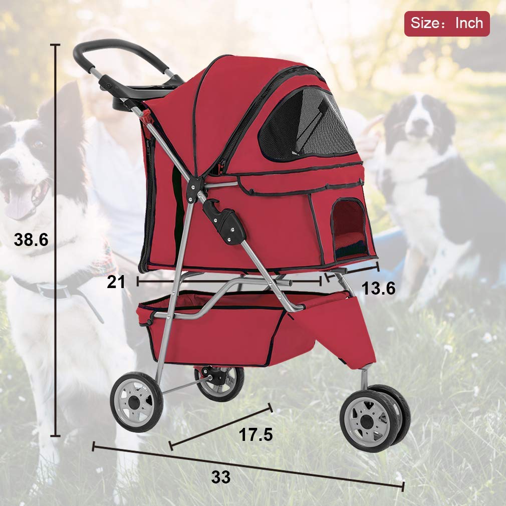 BestPet 3 Wheels Pet Dog Stroller Cat Cage
