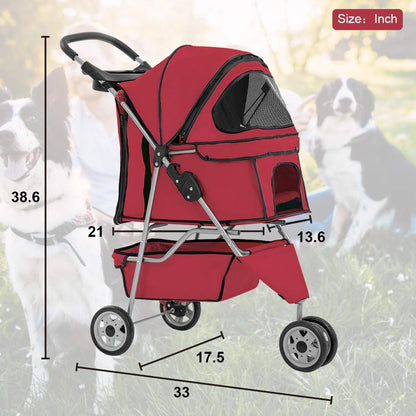 BestPet 3 Wheels Pet Dog Stroller Cat Cage