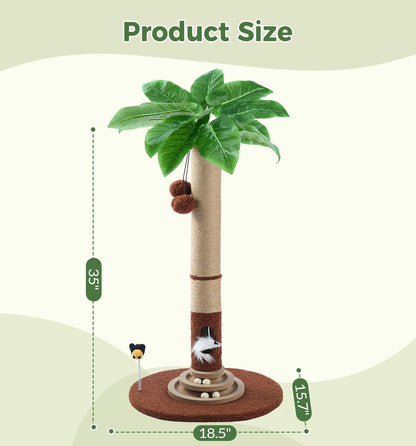 Made4Pets 35" Tall Cat Scratching Post with Sisal Rope, Balls