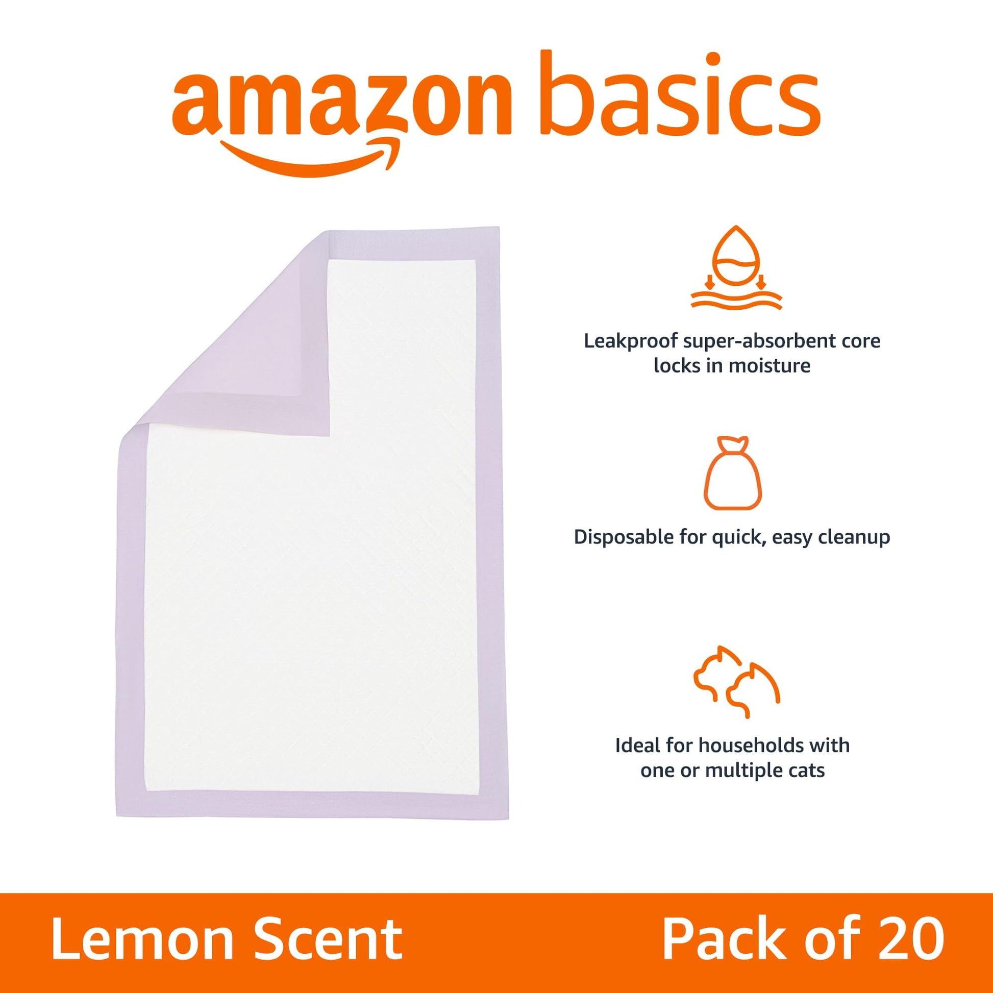 Amazon Basics Cat Litter Pee Pads, Super Absorbent, Odor Control Box