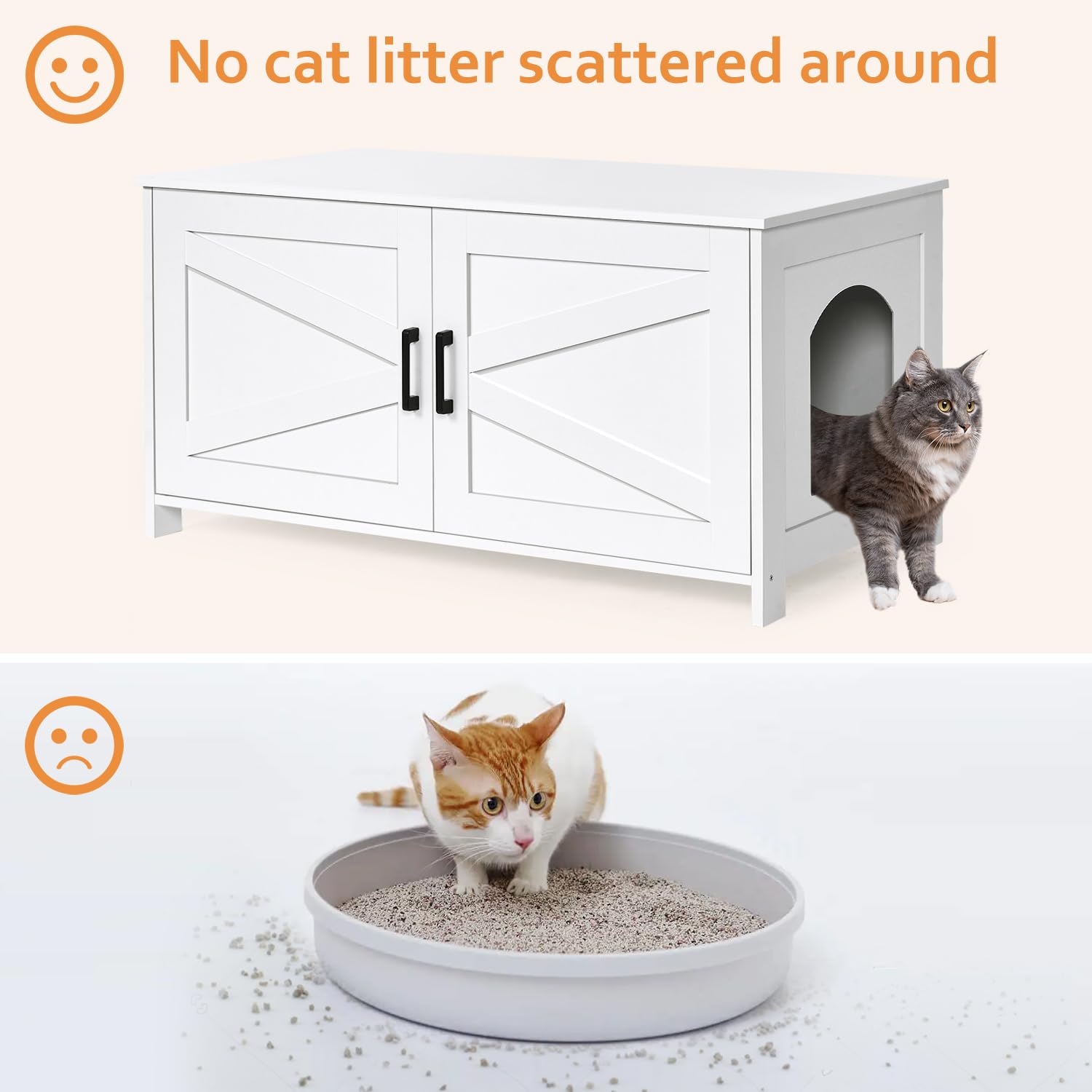 Homhedy 39.4" L Cat Litter Box Enclosure, Pet House with Barn Door Box