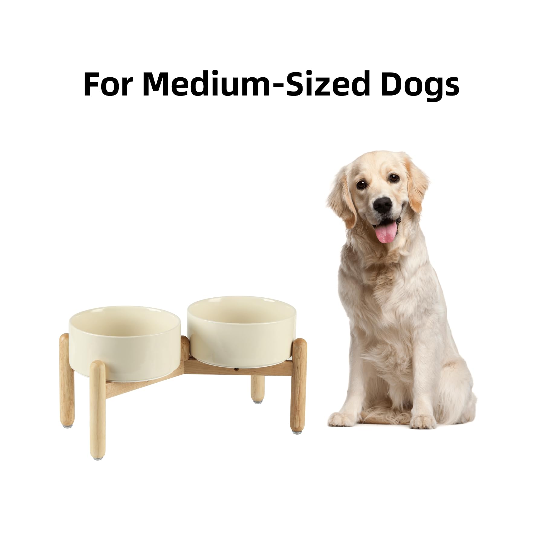 Havniva Ceramic Raised Double Bowls Set with Wooden Stand, Food Set