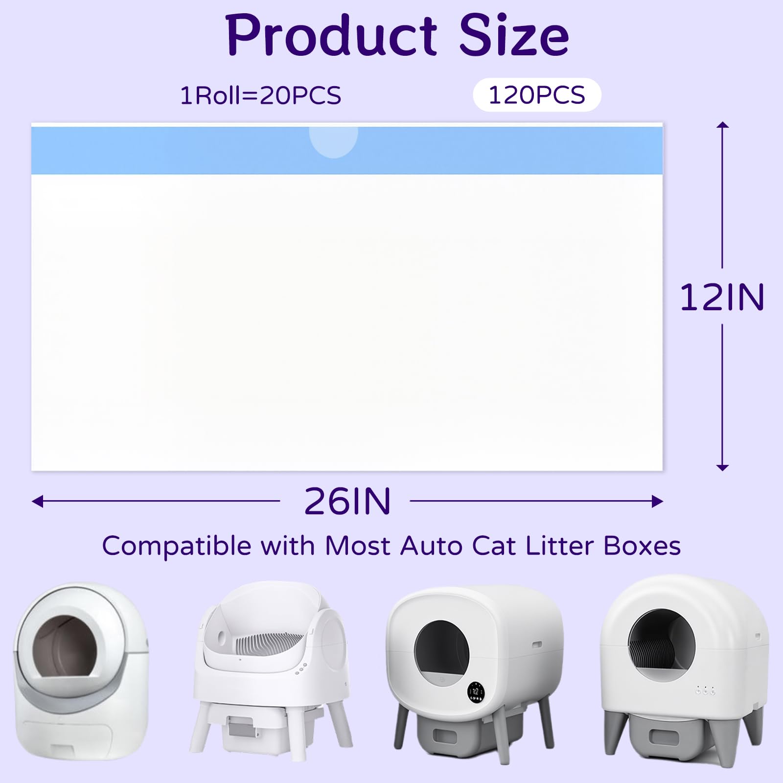 120 Count 26" x 11.8" Automatic Cat Litter Box Bags Compatible Box