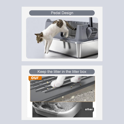 Stainless Steel Cat Litter Box, Open Top High-Sided Metal Litter Box