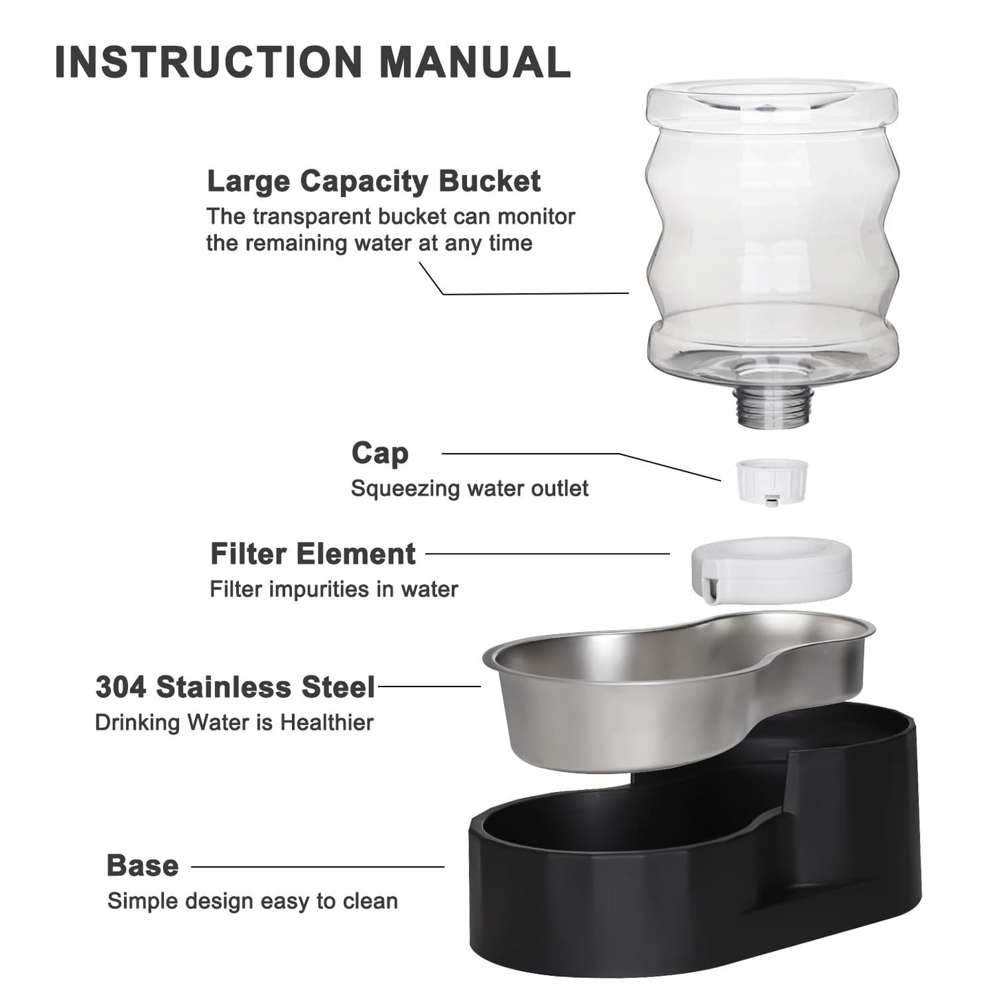 RIZZARI Dog Food Water Dispenser: Large Stainless Steel Feeder