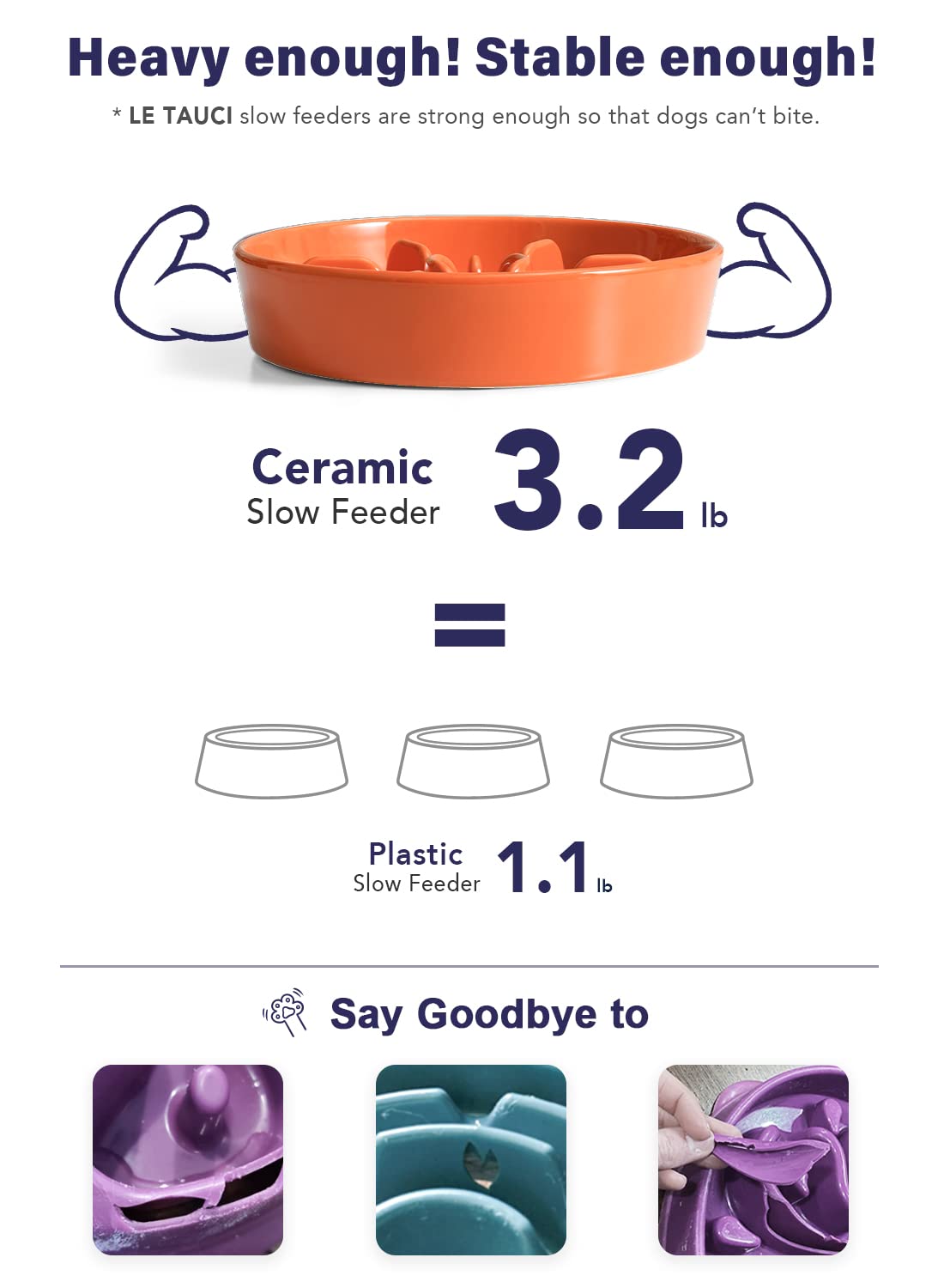 LE TAUCI Dog Bowls Slow Feeder Ceramic, 1.5 Cups Slow Feeding Dog Bowl