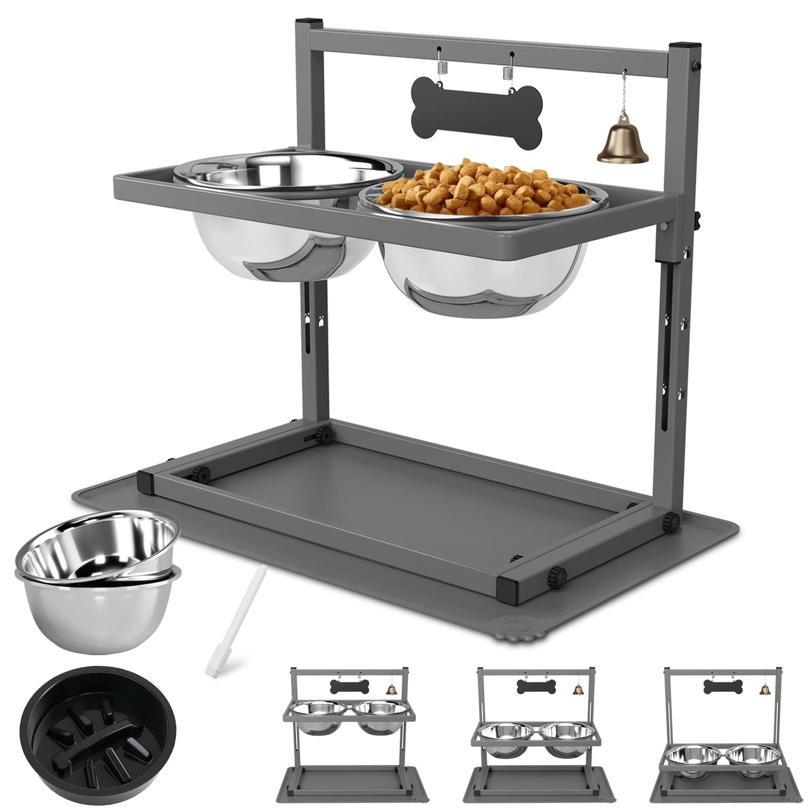 SHAINFUN Raised Dog Bowl Stand with Two Stainless Steel Food Bowl