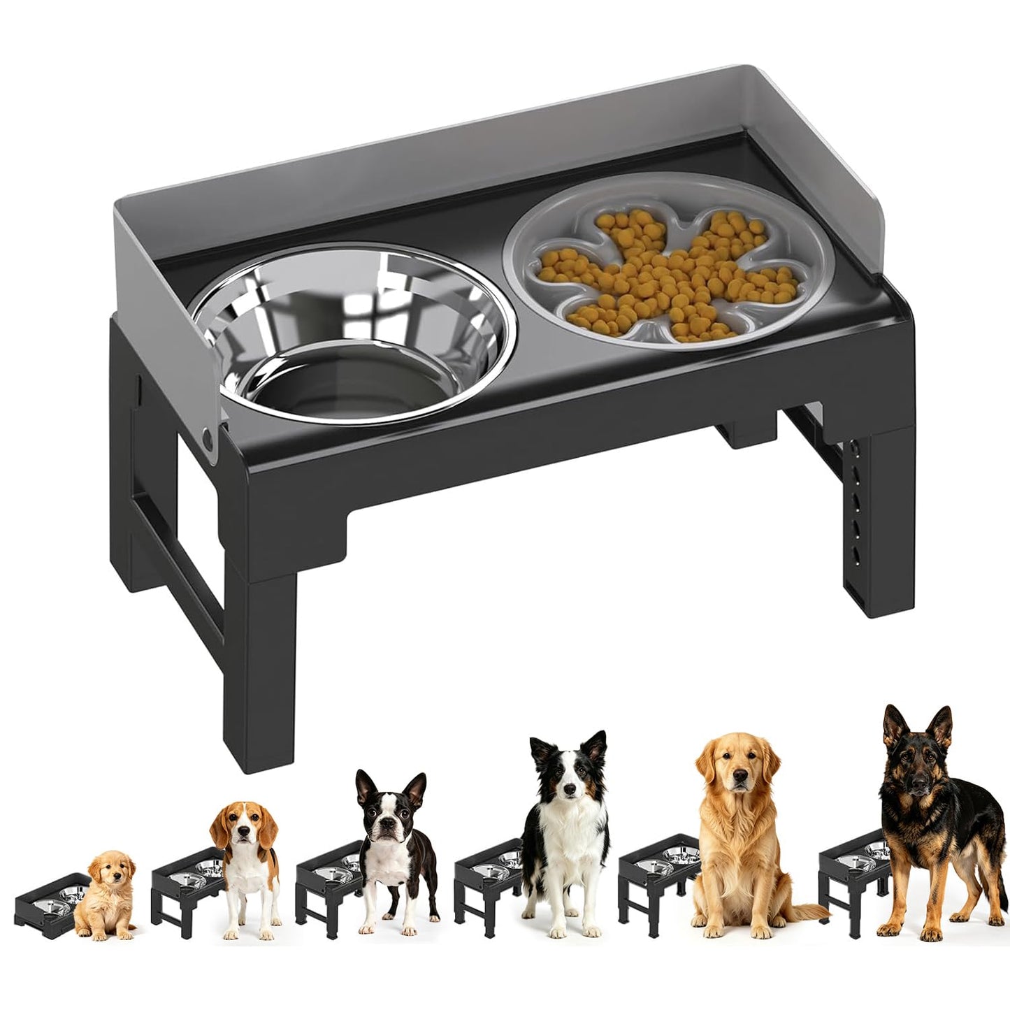 PAKEWAY Elevated Dog Bowls, Spill Proof, Tiltable Dog Feeder with Bowl