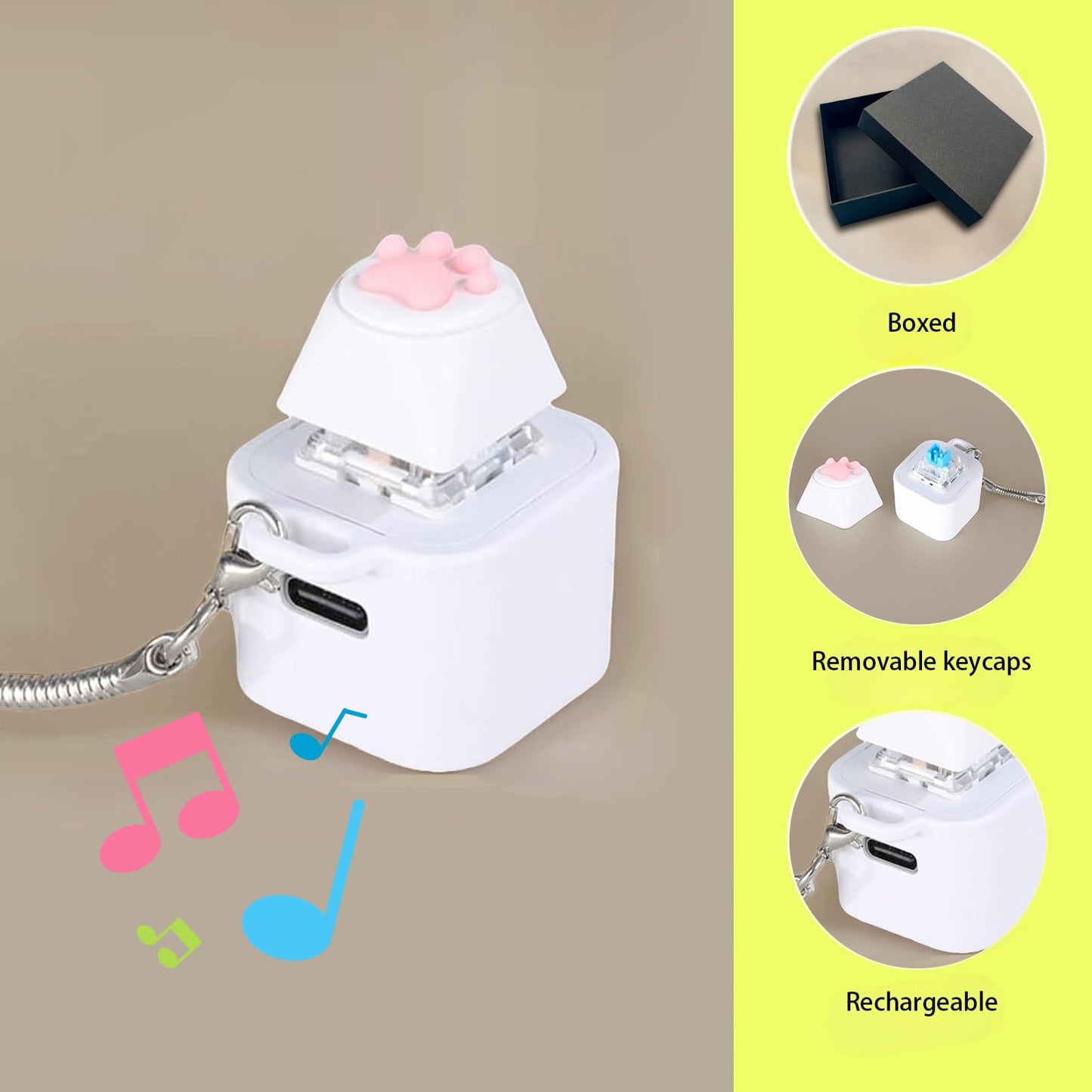 Cat Fidget Toy Can Make Cat Sounds Cat's paw Keychain,USB-C Toy